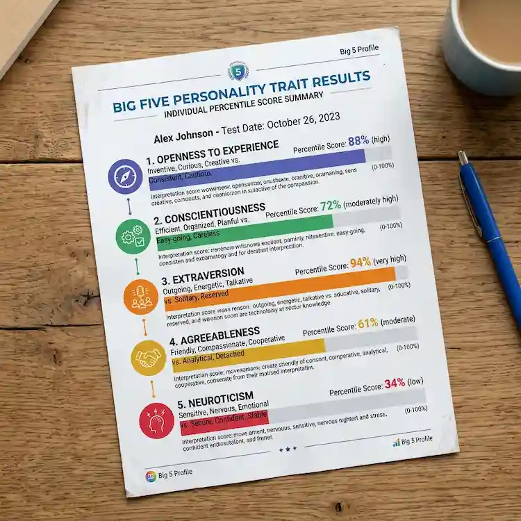 Percentile scores of the Big Five personality test