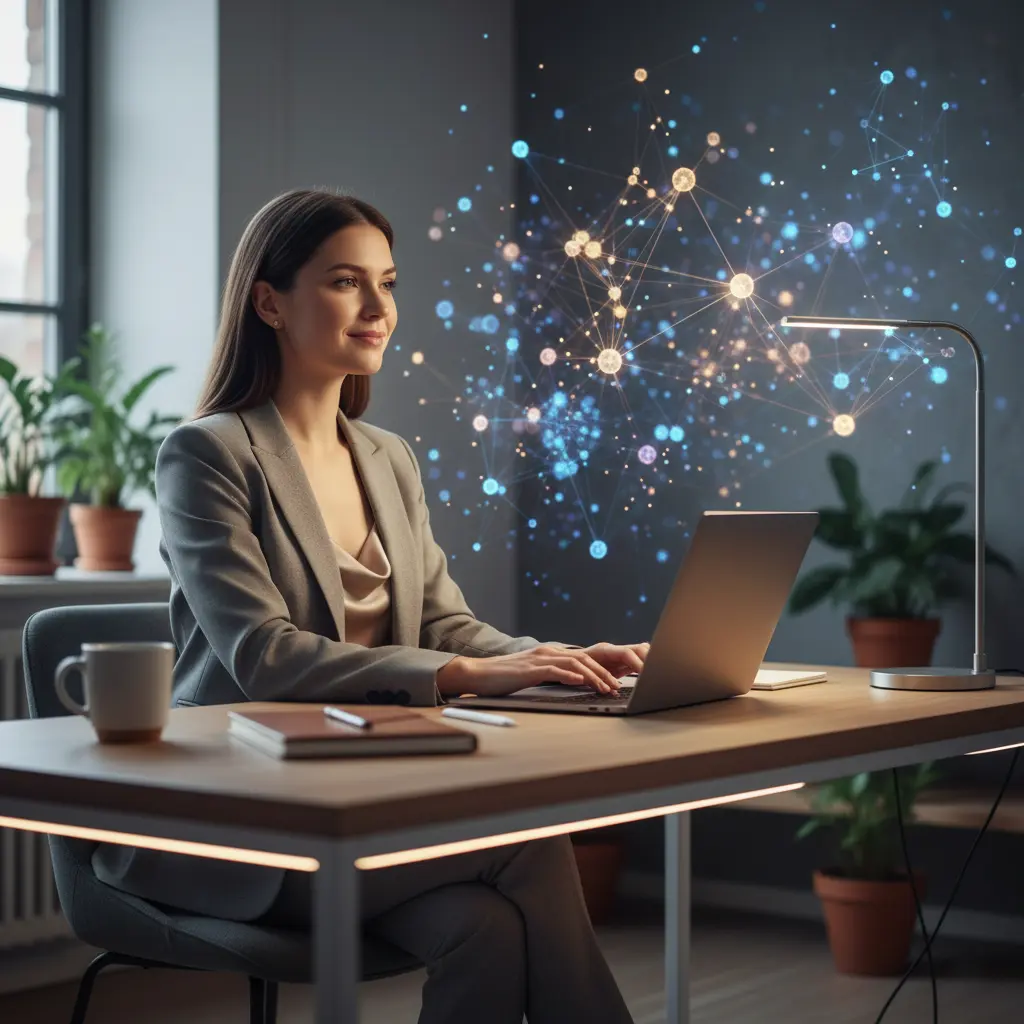 A confident professional working on a laptop, representing entry level AI jobs for beginners.