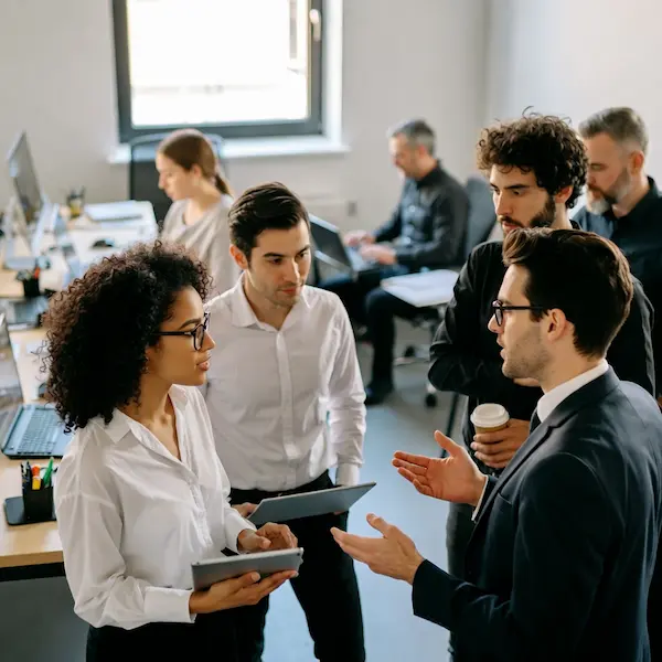 Diverse group of professionals who could benefit from taking an AI career quiz to find new opportunities.