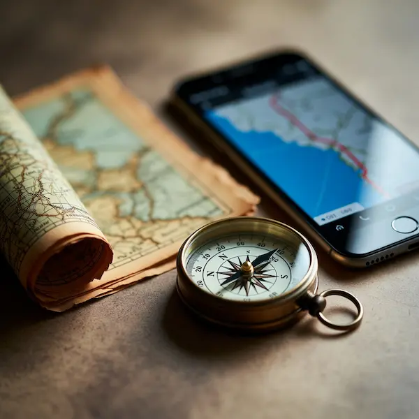 Comparison between outdated navigation methods and modern GPS, symbolizing the difference between old tests and an AI career finder