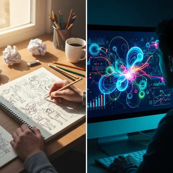 Visualization of creative and analytical skills needed for artificial intelligence jobs for beginners.