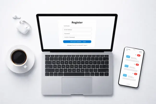 Laptop showing a registration process for Outlier AI feedback platform