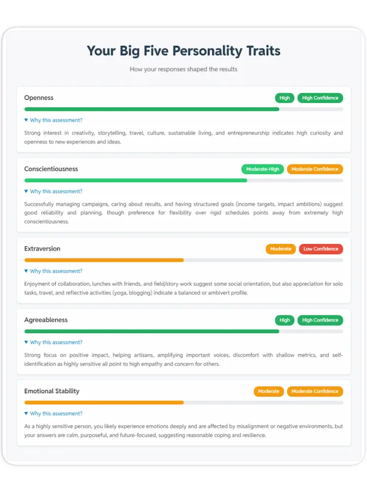 Big Five Personality Traits CareerSeeker AI assessment feature