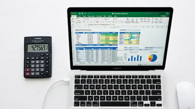 Calculator next to a laptop running Excel, illustrating the difference between raw AI and a purpose-built career discovery system.