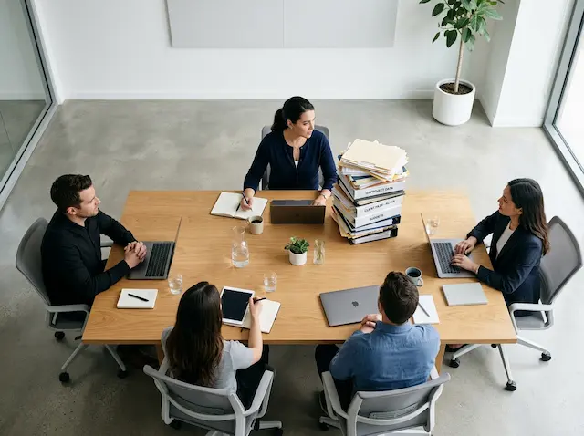 Unequal workload distribution at a team meeting showing neurodivergent employee carrying more work