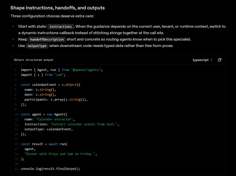 OpenAI Agents SDK code fragment.