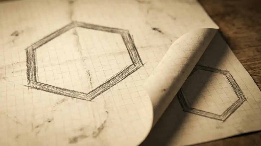 A hand-drawn Holland codes hexagon being redrawn beneath itself, suggesting the model is a starting point rather than a verdict.