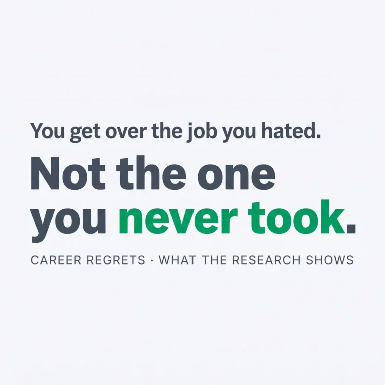 Career regrets title card reading "You get over the job you hated. Not the one you never took."