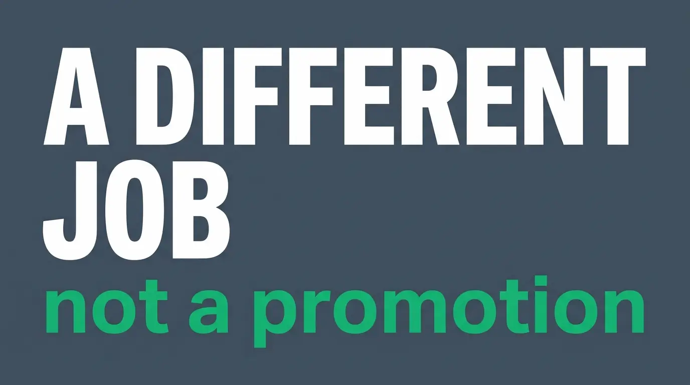 Title card reading "A different job, not a promotion" answering the question "should I become a manager?"